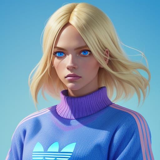 Girl in Pink Adidas Sweater: Vibrant Digital Art