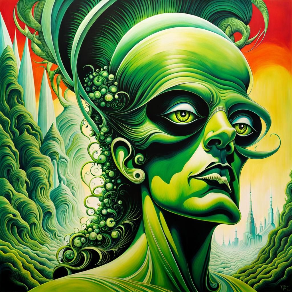 The Green Gods || surreal, in the styles of Otto Rapp and Ge...