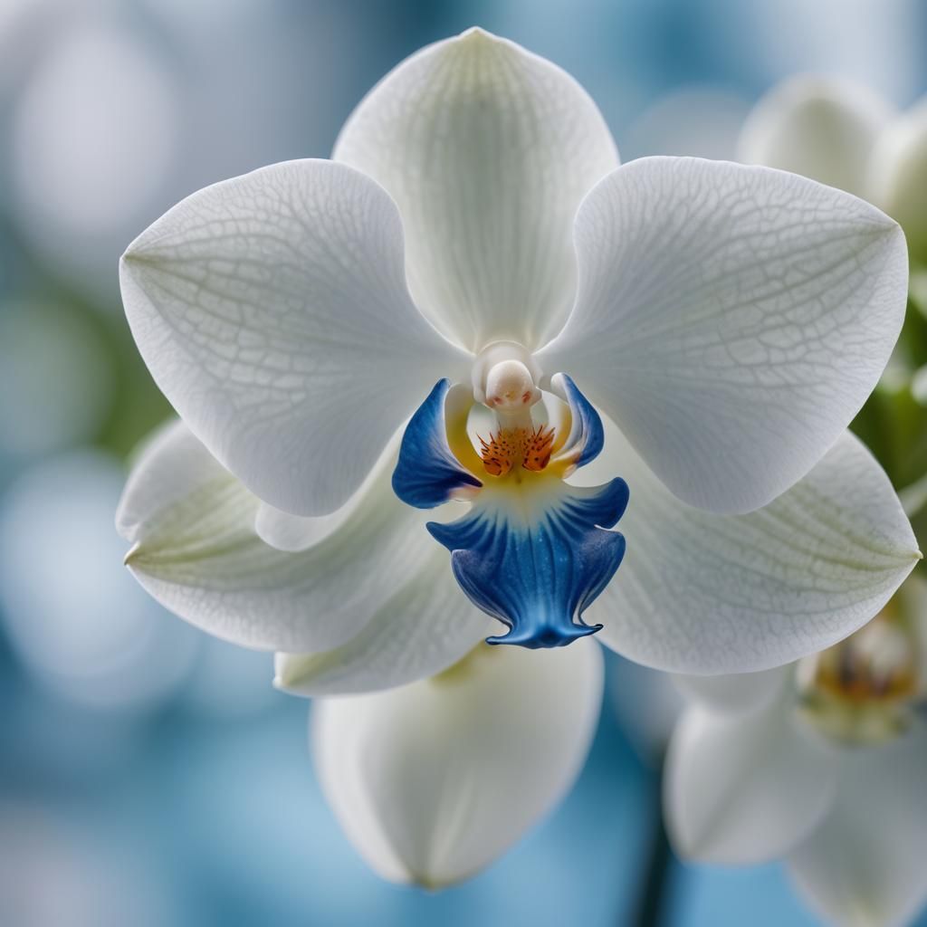 close-up photograph of a single white orchid.   by @ericB