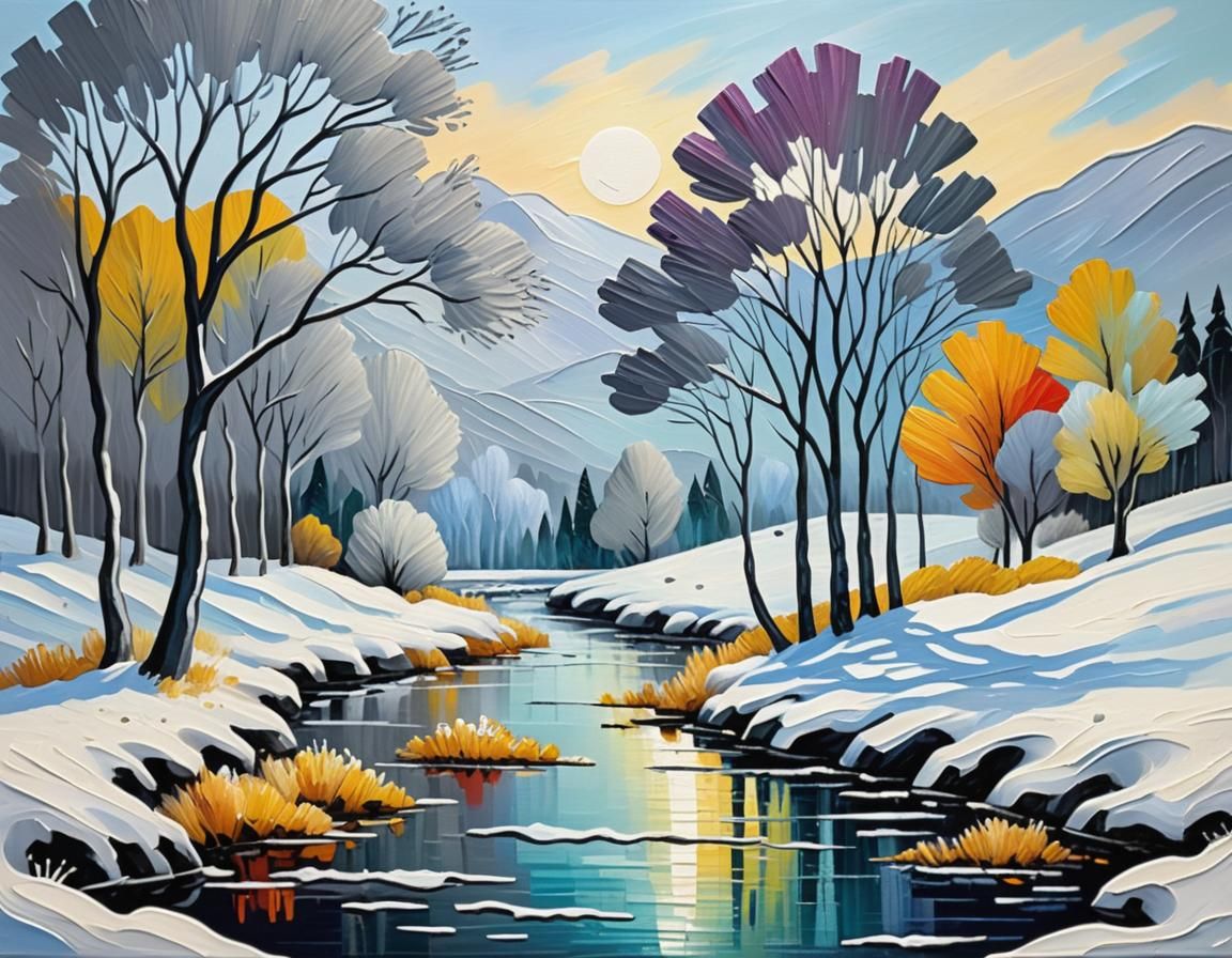 Monochromatic Winter Landscape in Expressionist Style