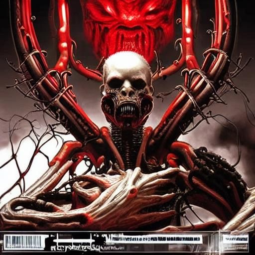 Frightening, hyperrealistic, gothic cyberpunk art, grisly co...