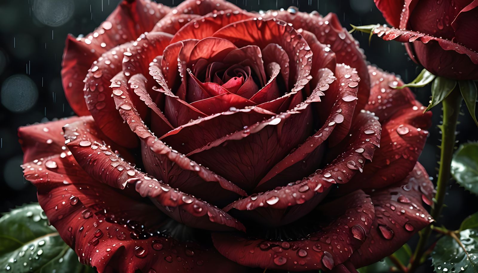 A Hyper Realistic, Deep Red Rose, Highly Detailed, Showing Drew Drops On It, 8 K Resolution  by @Mia