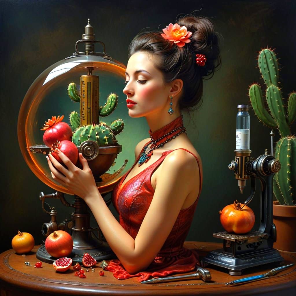 Surrealistic Lady in Vibrant, Photorealistic Setting with Un...