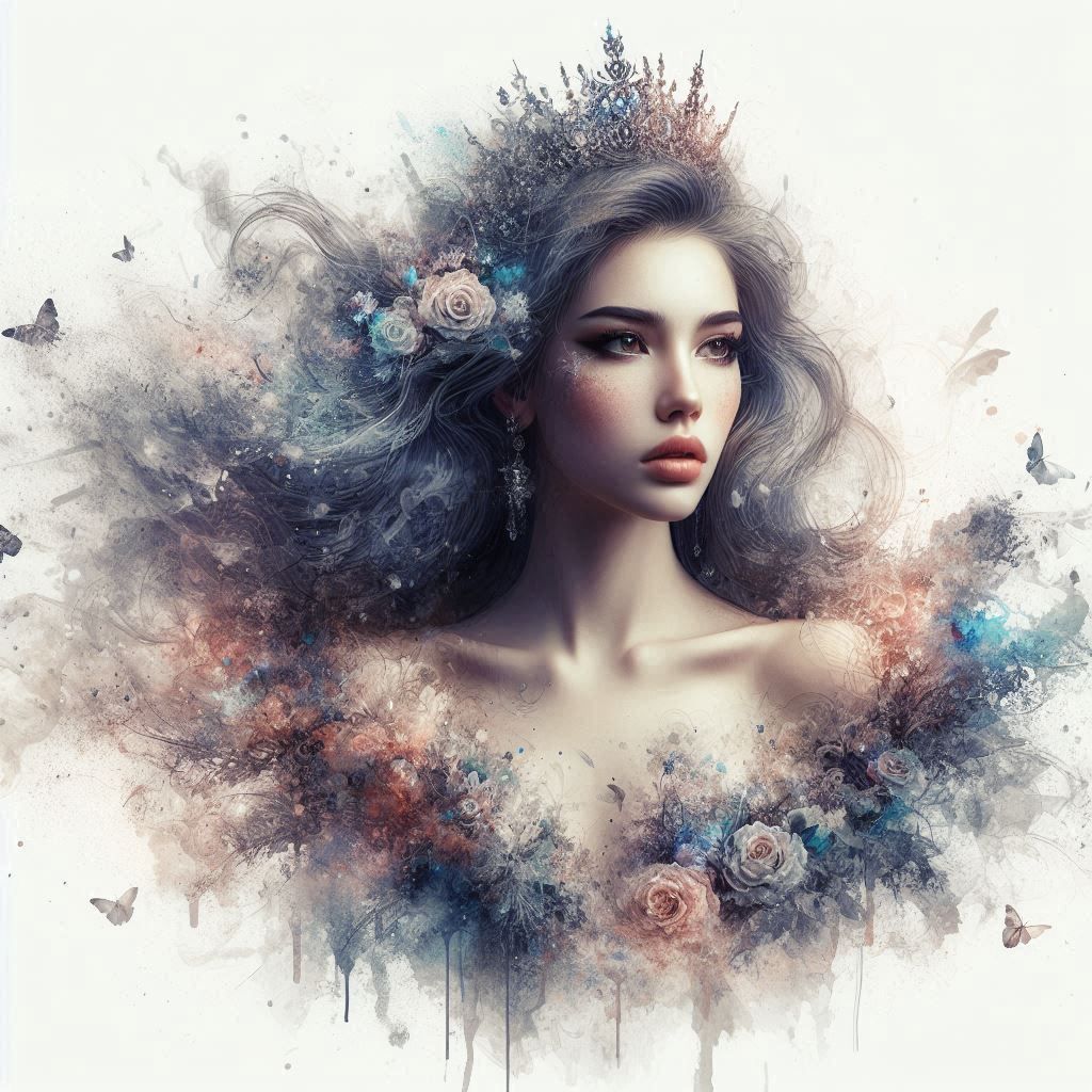 double exposure beautiful fantasy DALL-E 3 portrait landscap...