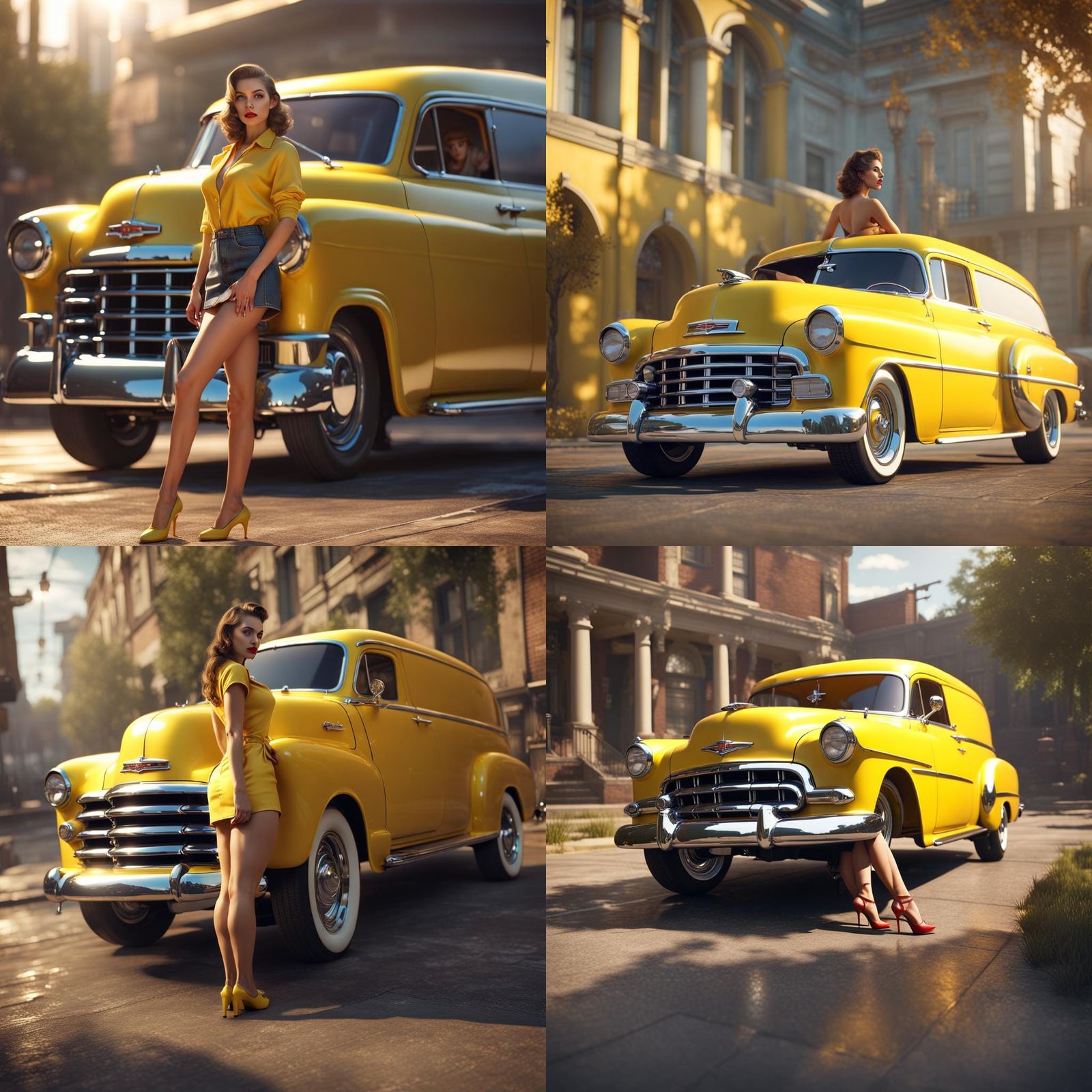 Yellow 1953 Chevrolet Sedan Delivery high perspective with b...
