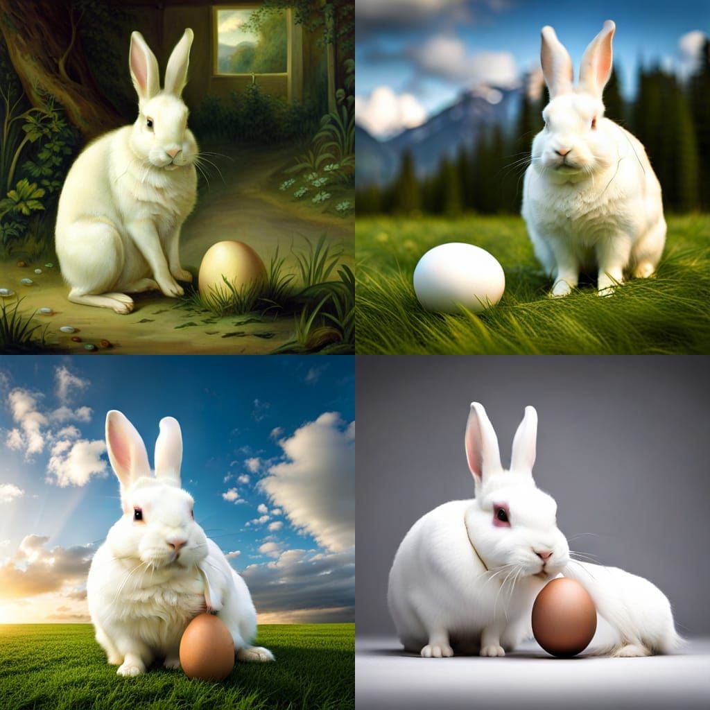 Humanoid rabbit laying an egg