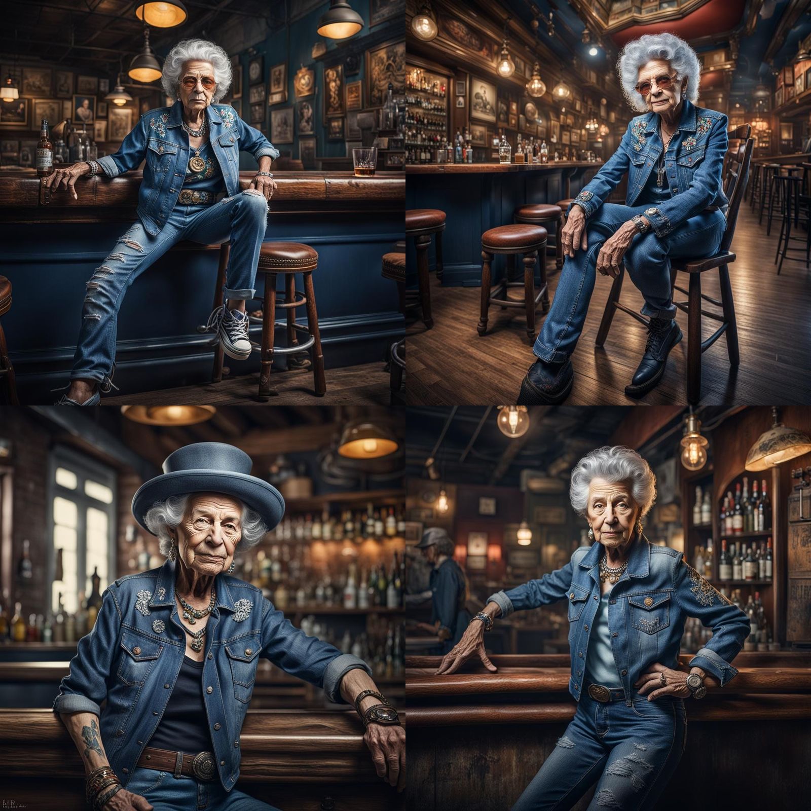 professional full-body portrait photograph of an old Rocker Queen in a ...