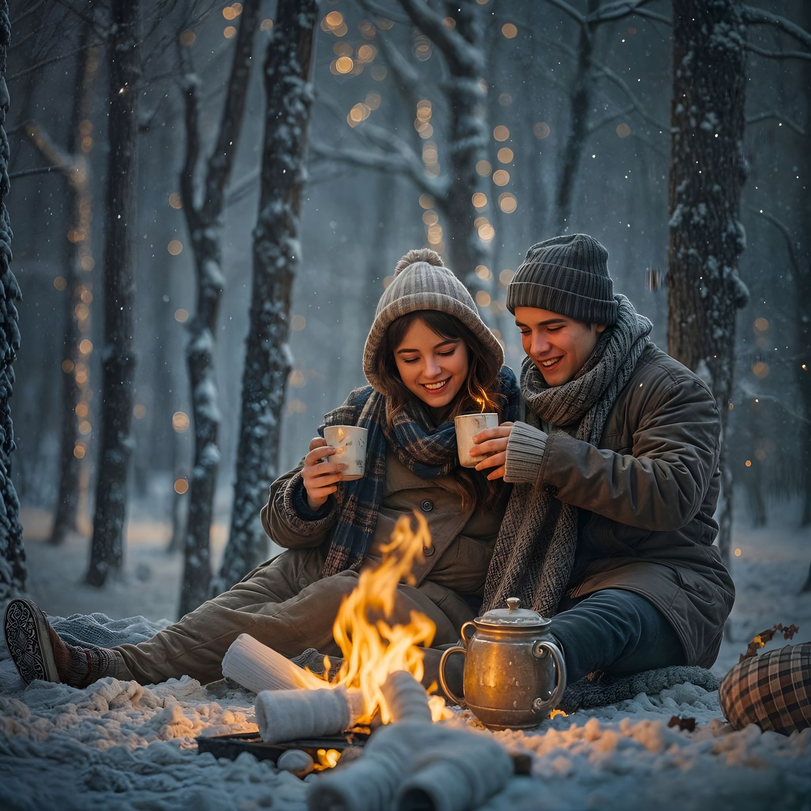 Couple At A Winter Fire  by @Jake Naughton