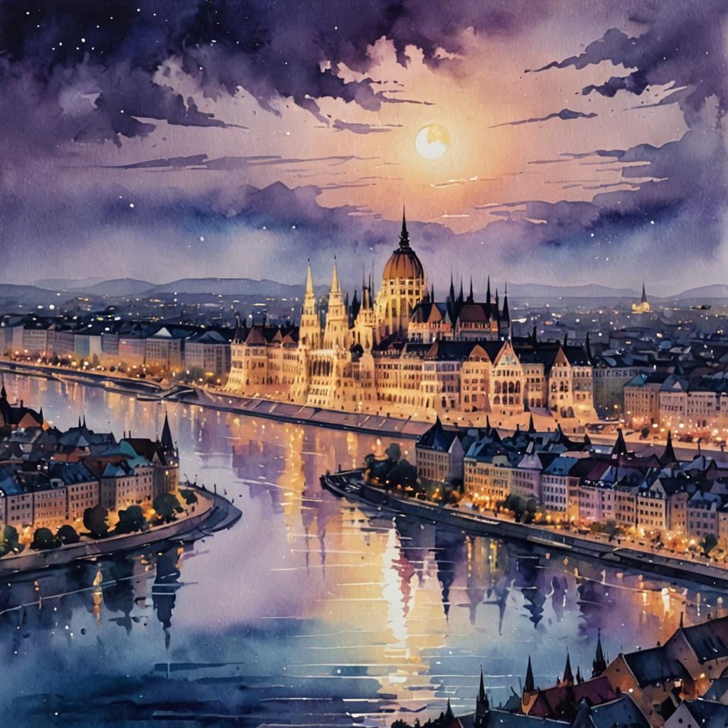 Iridescent Watercolor Budapest  by @JollyNewt