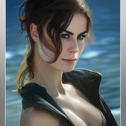 hübsche lena meyer landhut sonnt sich am strand im cyberpunk...