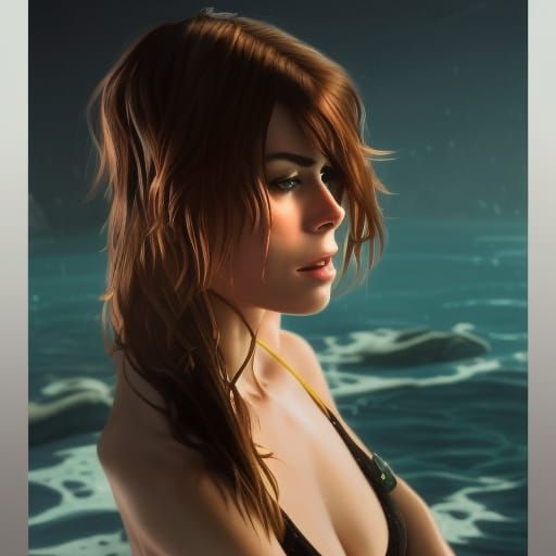 hübsche lena meyer landhut sonnt sich am strand im cyberpunk...
