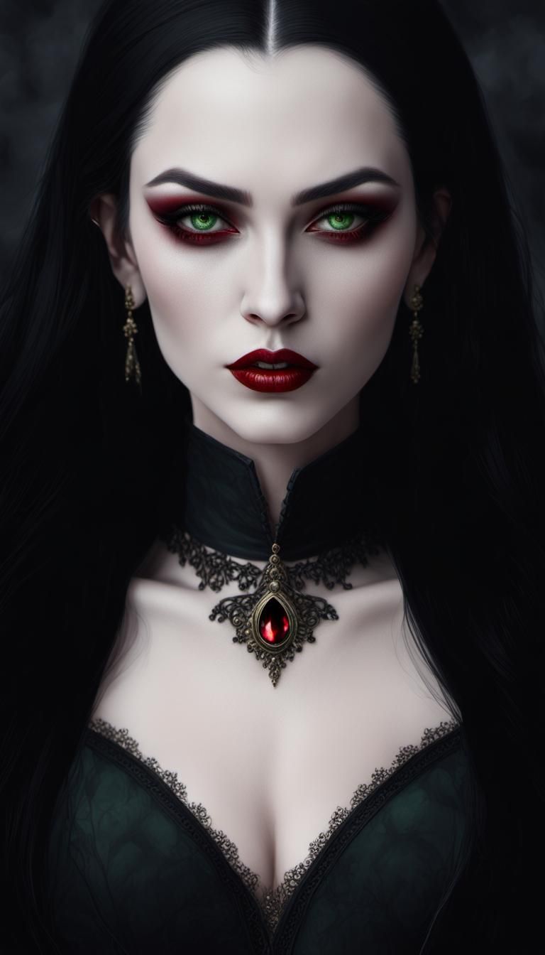 Gothic Portrait of a Gothic vampire young lady with long black hair and ...