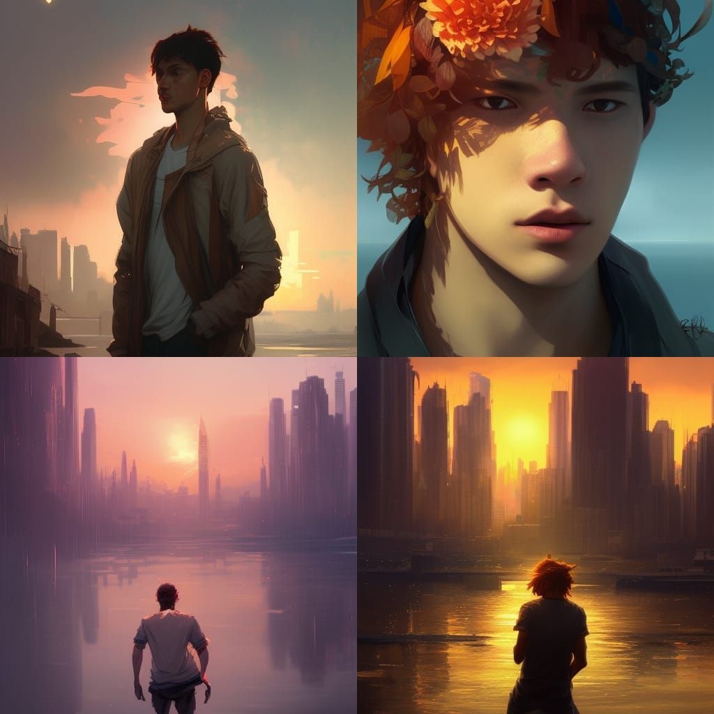 Sunset City Portrait in Hyperdetailed Style