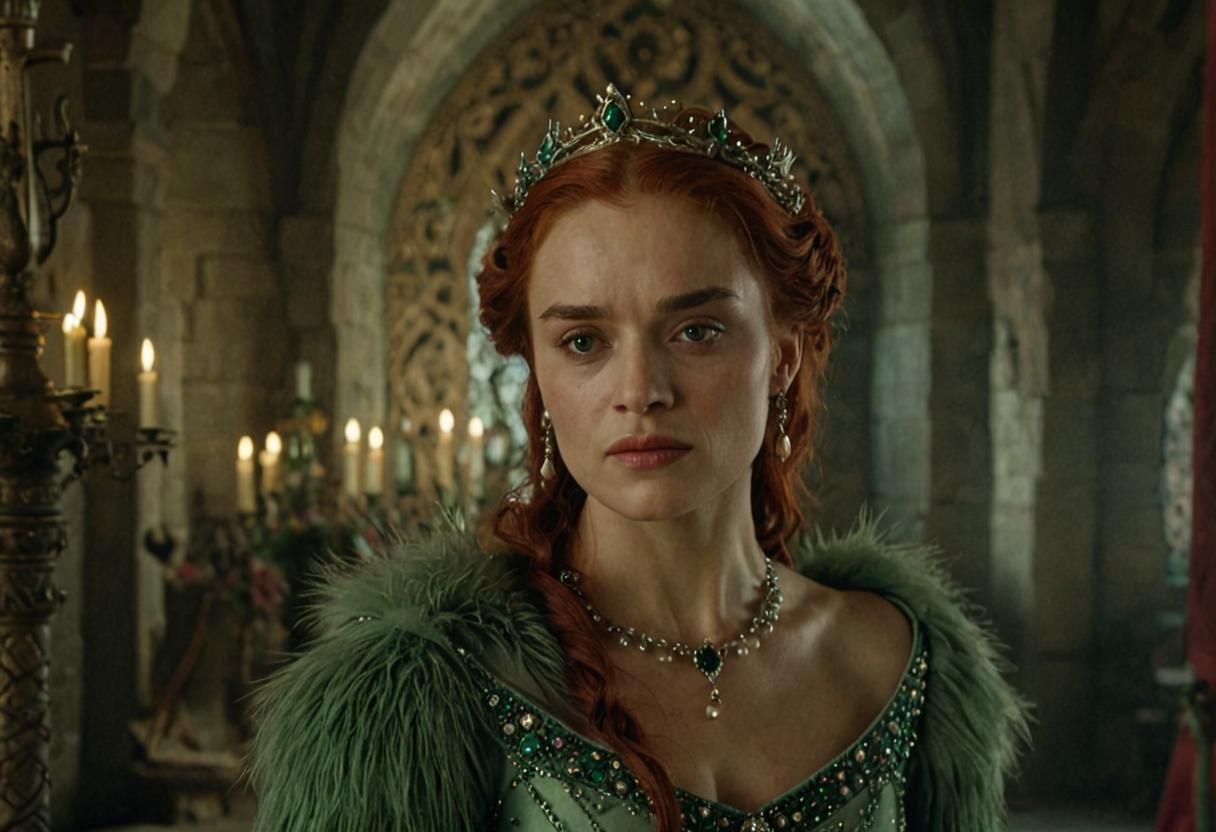 Medieval Queen in Luxurious Hall: Cinematic Portrait