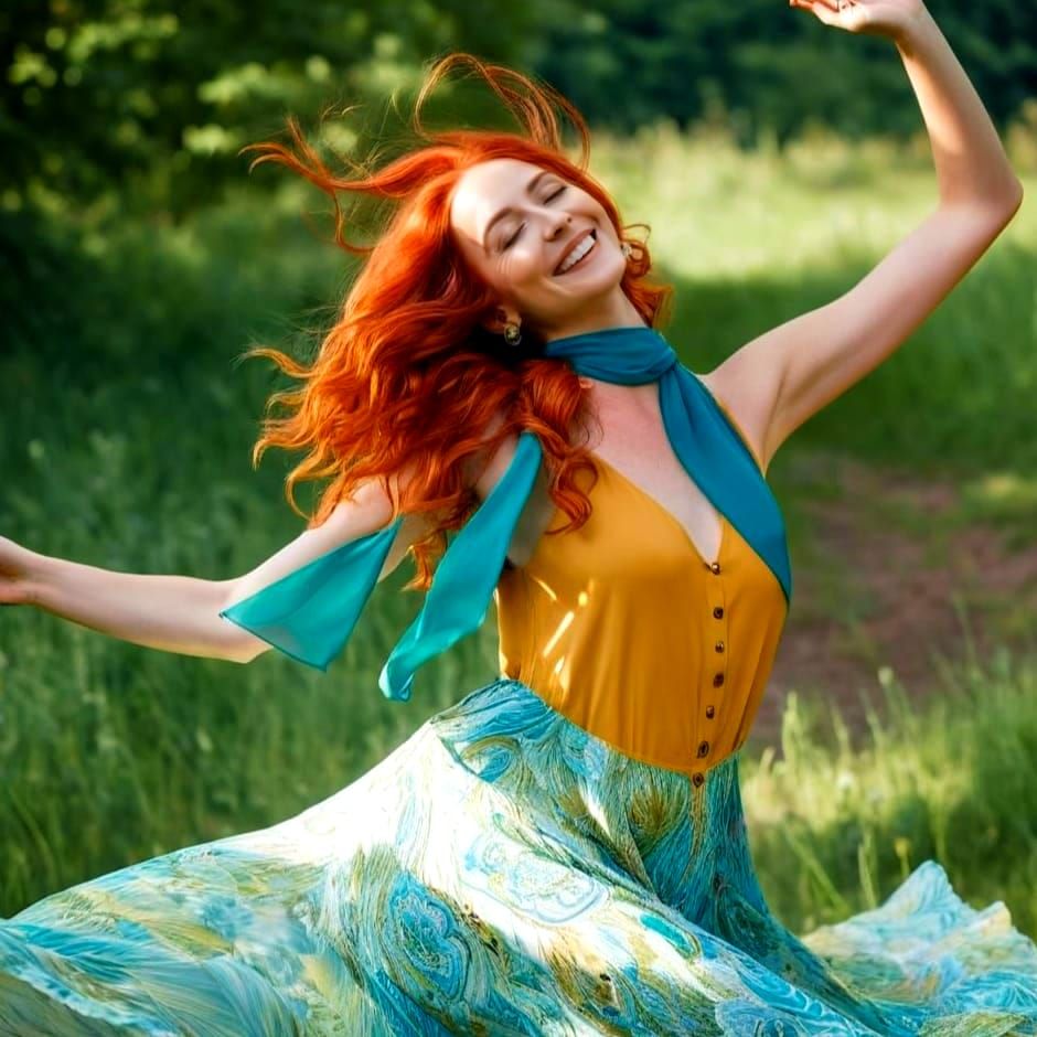 Ethereal Lady Dancing in Vibrant Summer Bloom