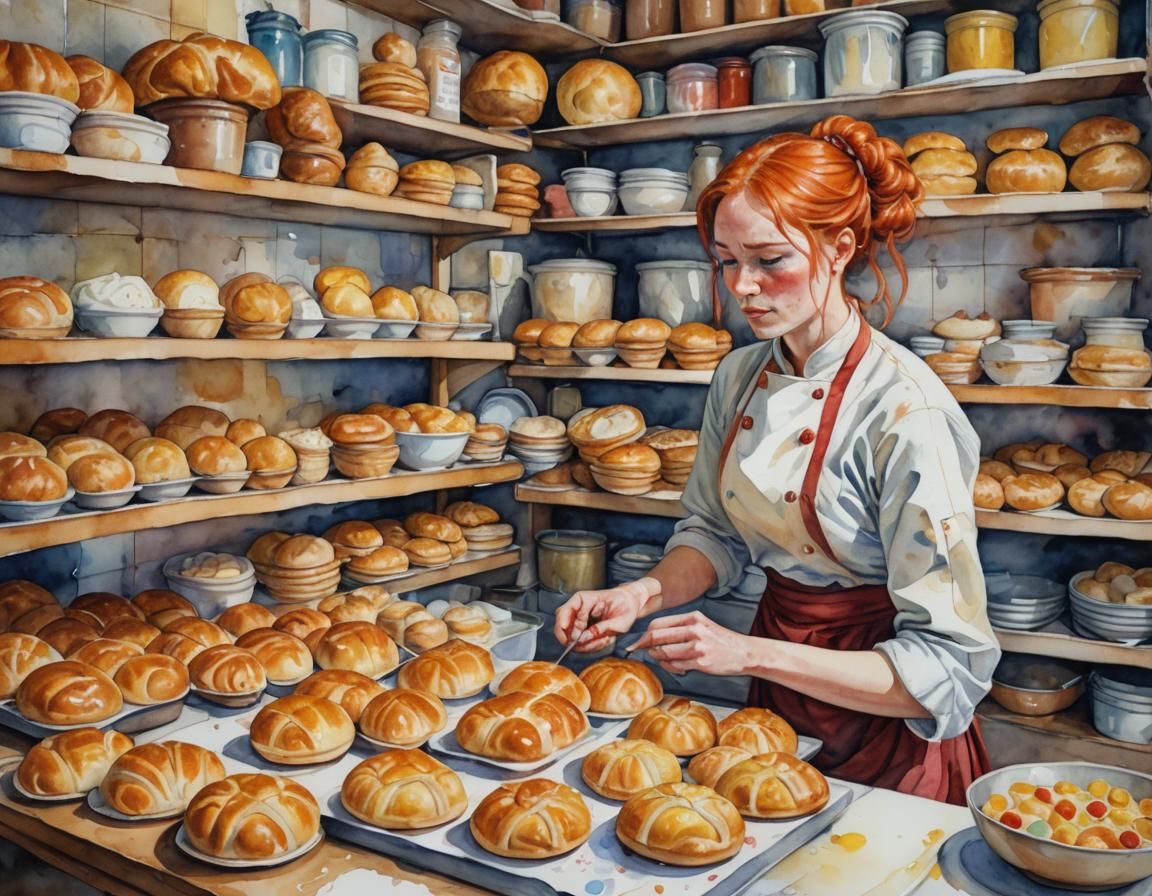 Whimsical Watercolor Chef Making Sweets