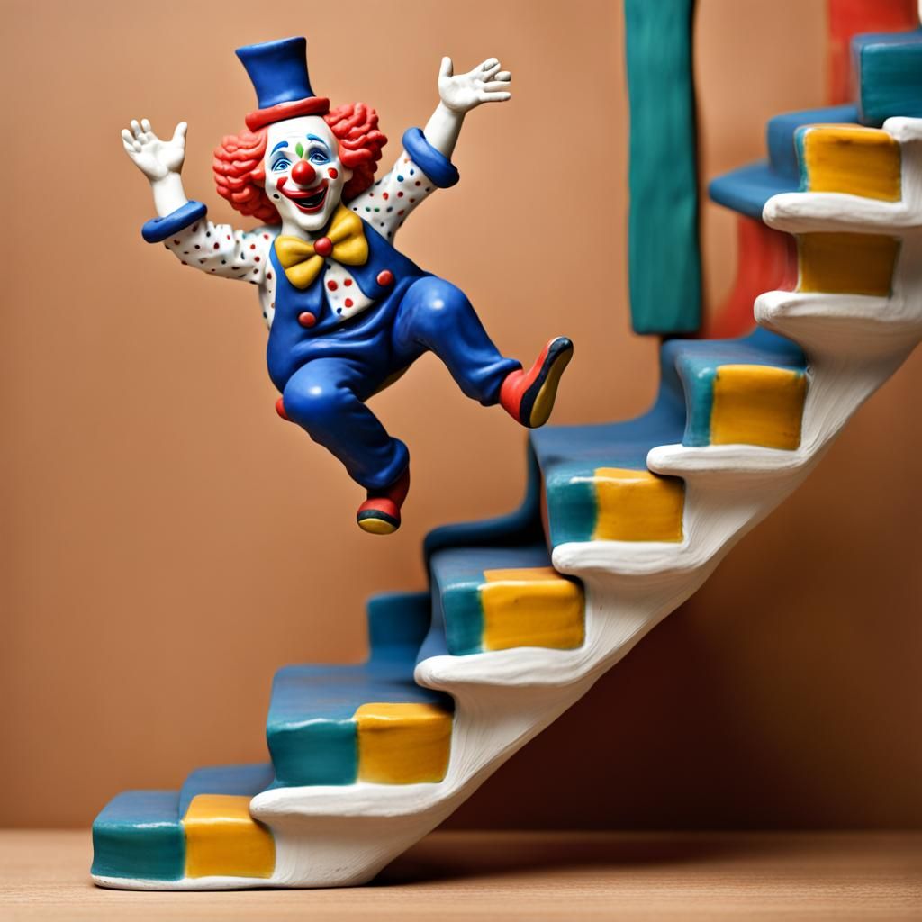 clay clown falling down