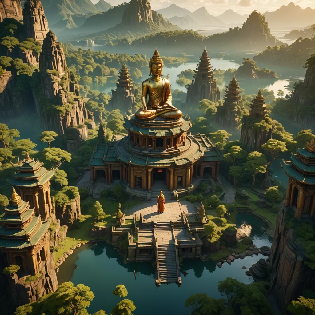 Epic Bodhisattva in a Serene Temple Complex