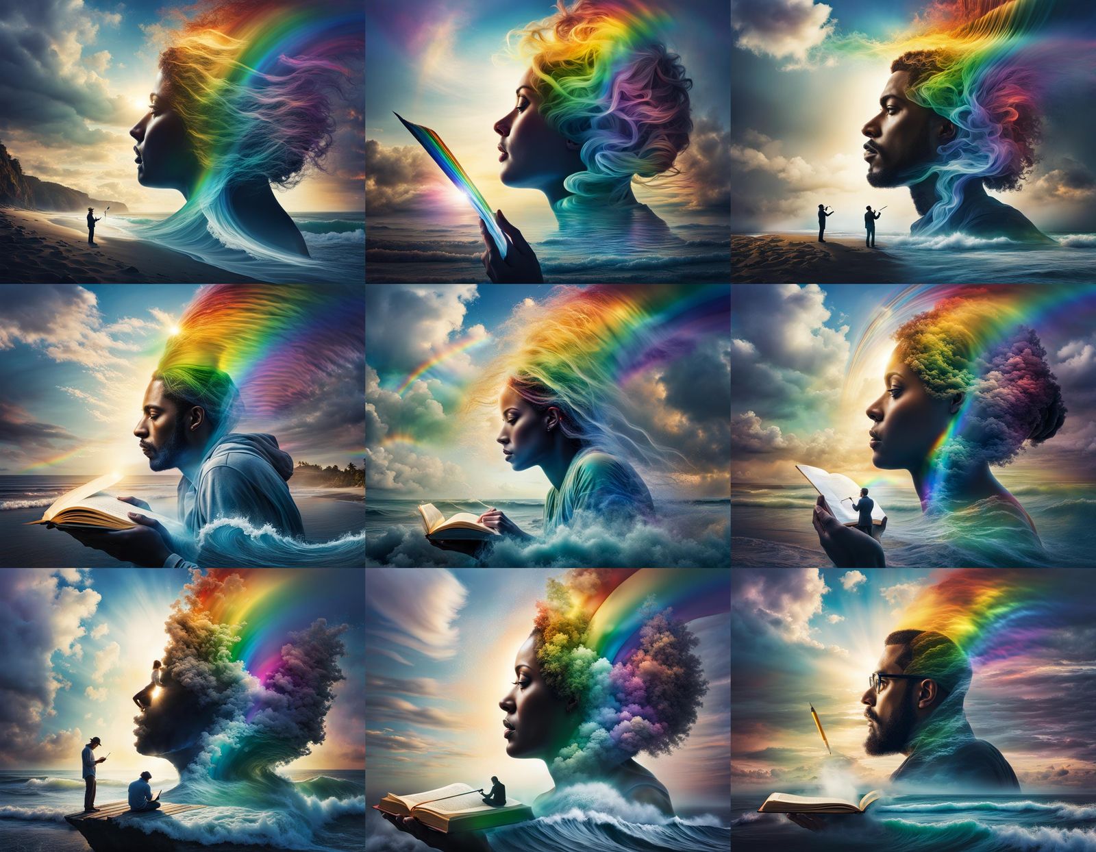 high resolution photograph of Rainbow double exposure Poet writing
