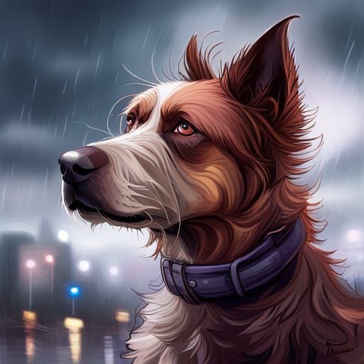 Distressed Dog Portrait in Digital Art Style