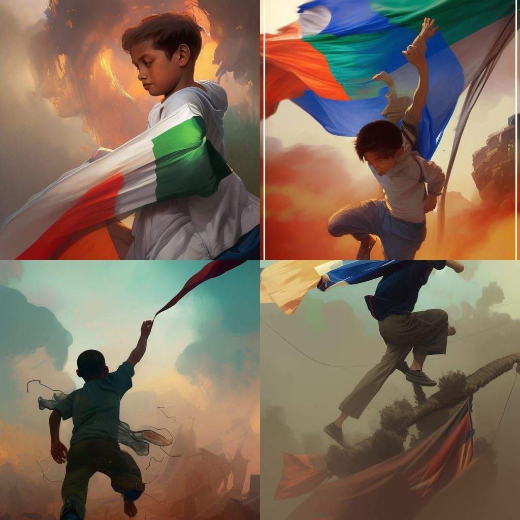 One boy running away his hands in Indian flag tiranga - AI Generated  Artwork - NightCafe Creator
