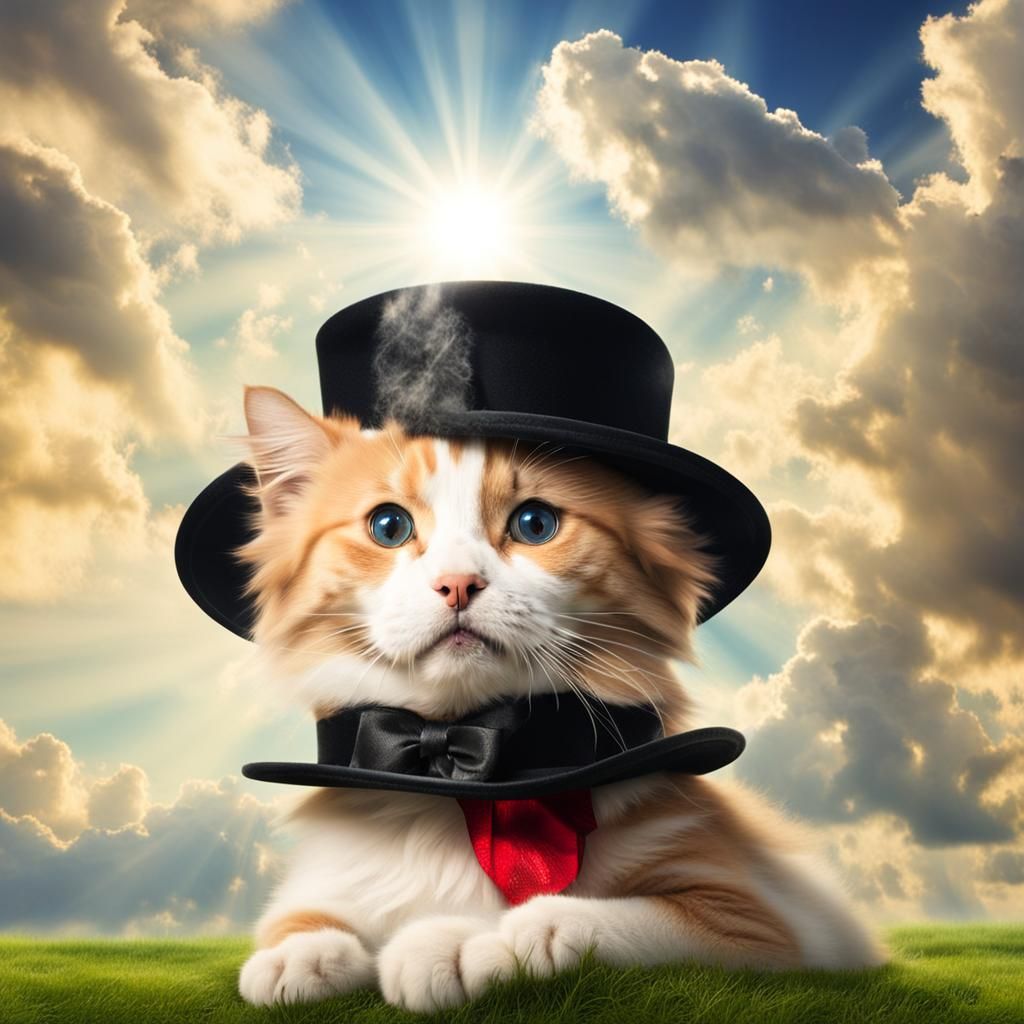 Cats and dogs warring a top hat