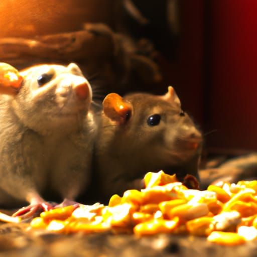 Generate an image of two rats in a sunny setting. one rat is...