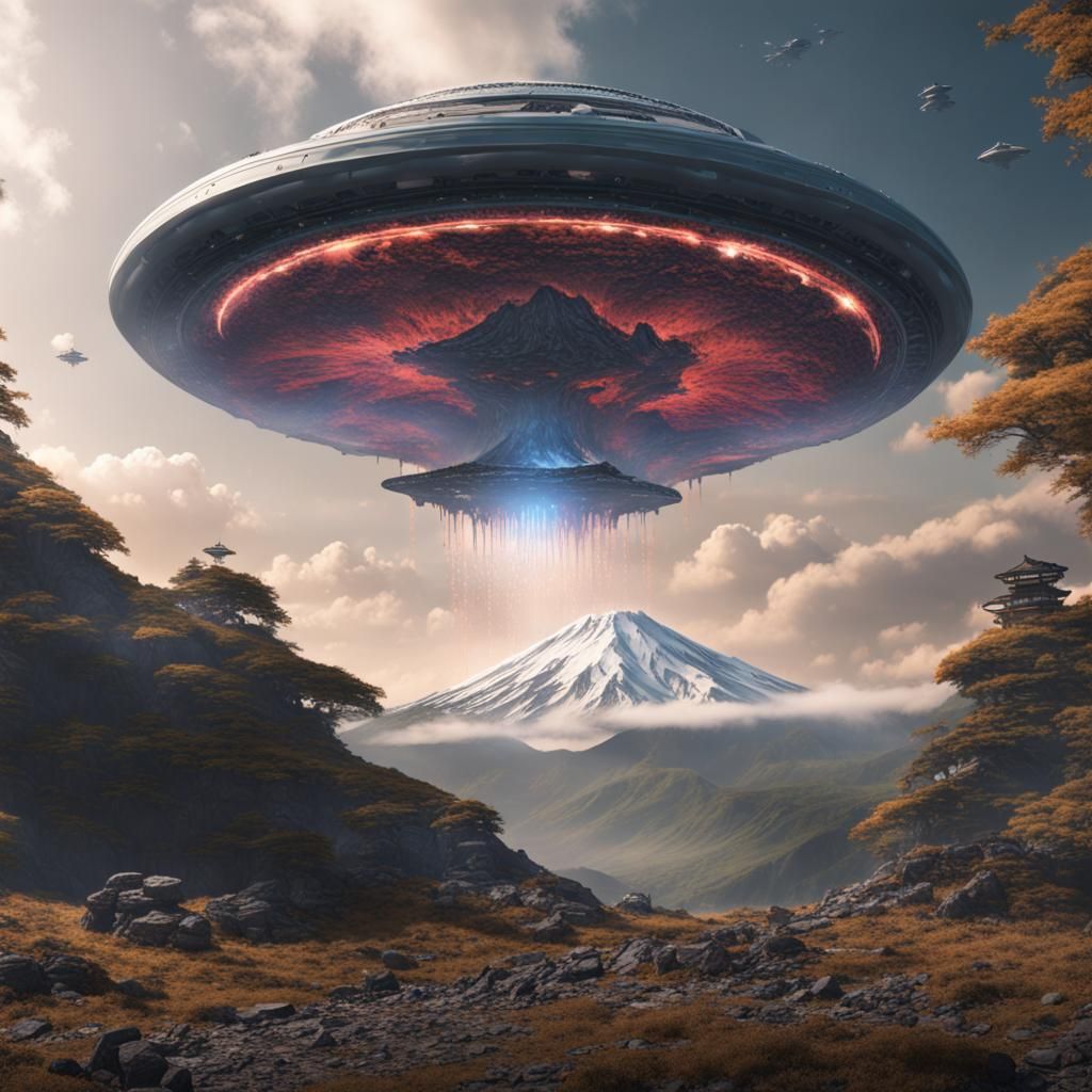 Giant UFO crush into Fuji mountain 