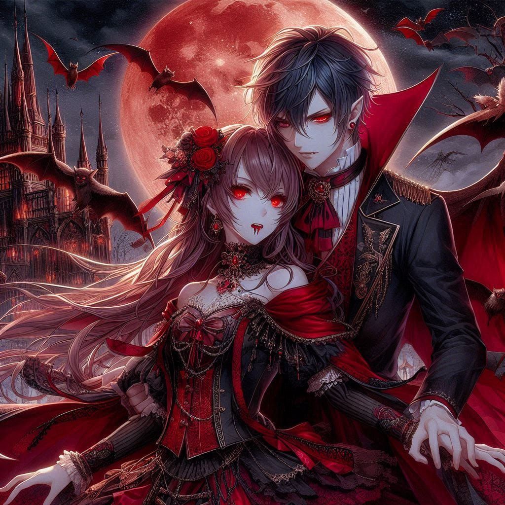 Vampire Couple in Japanese Animation style by DALL-E 3 (03)
