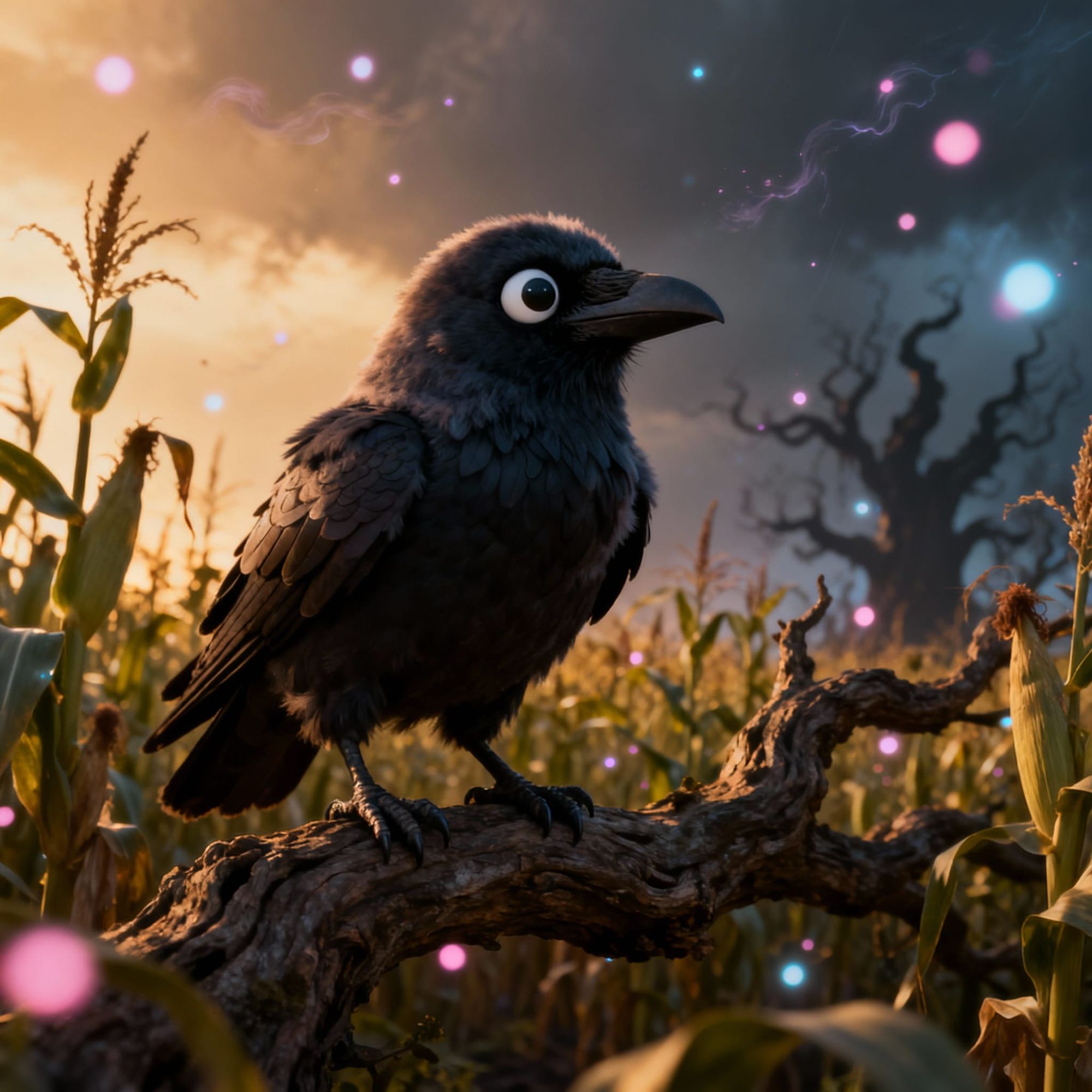 A Cute Raven in a Cornfield
