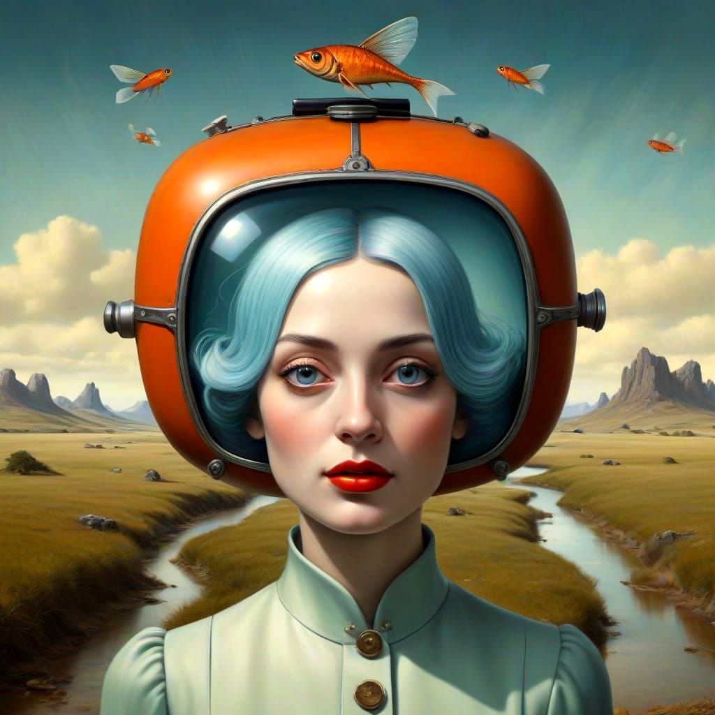Surrealistic Lady in a Fantastical World with Hyperrealistic...