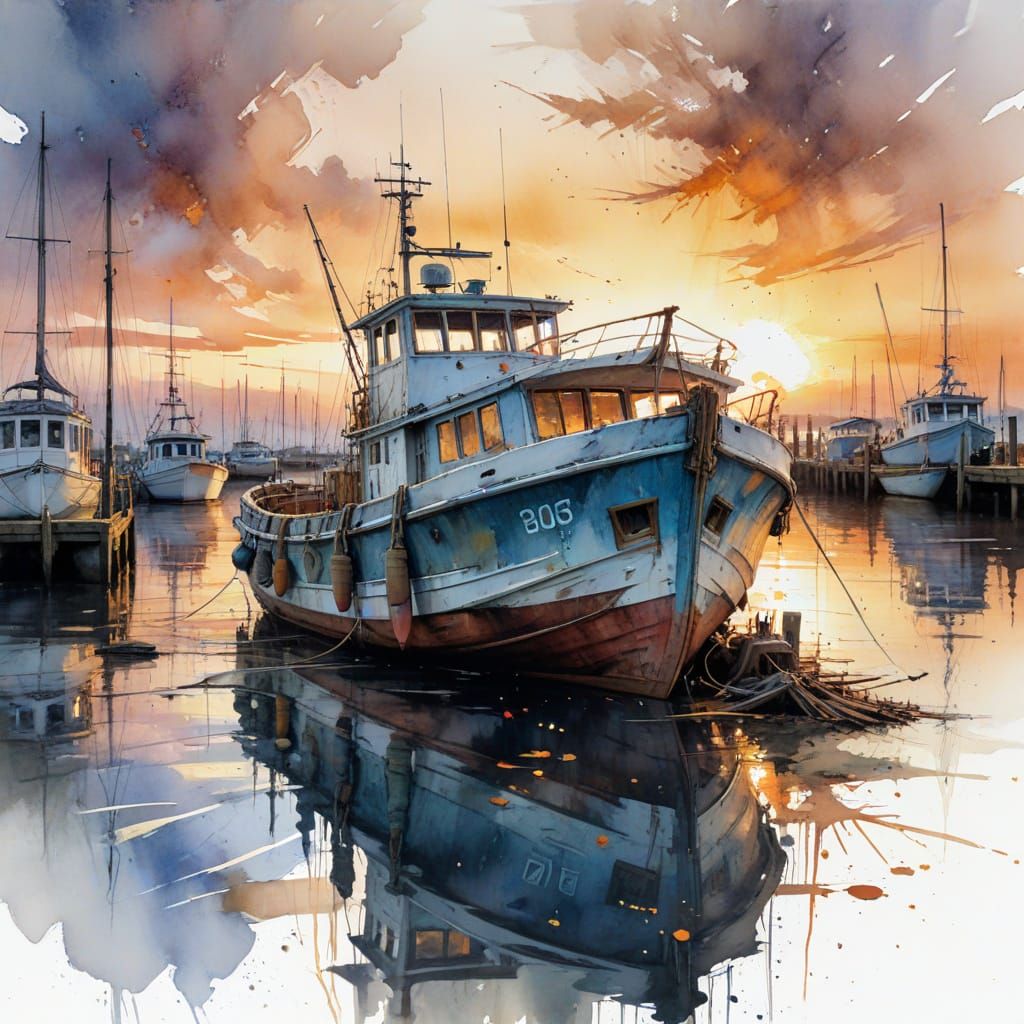 Old boat at the dock at sunset   by @Mapont