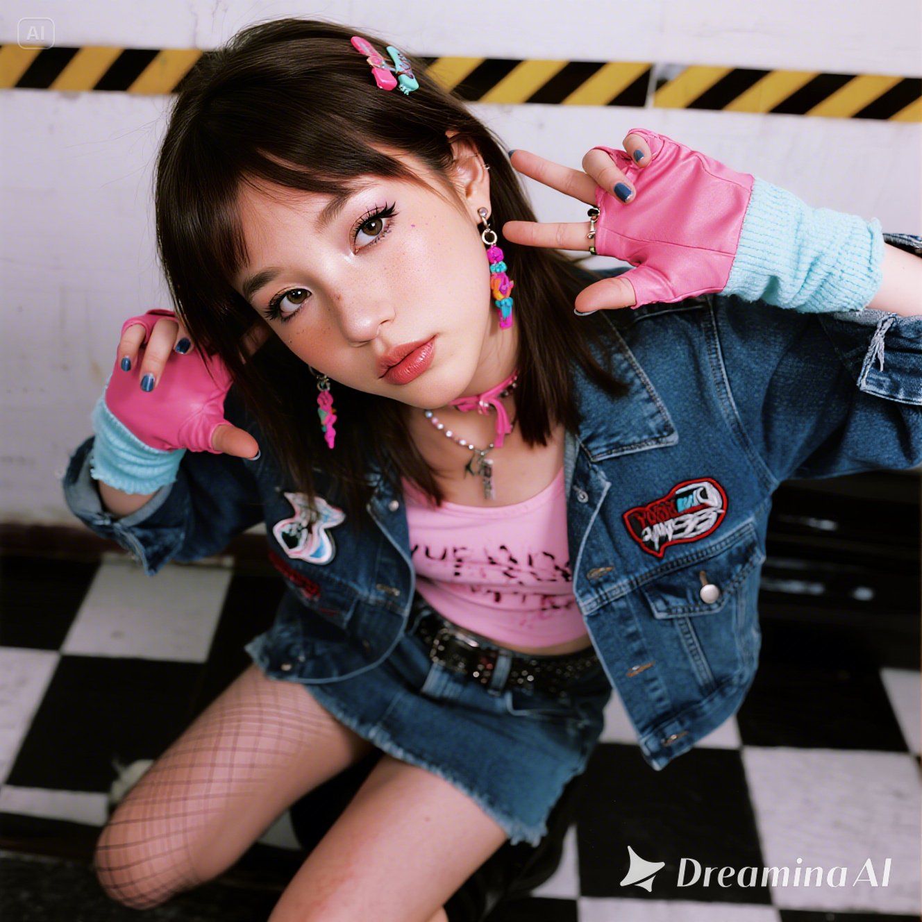 80's punk girl with cute-punk mix outfit