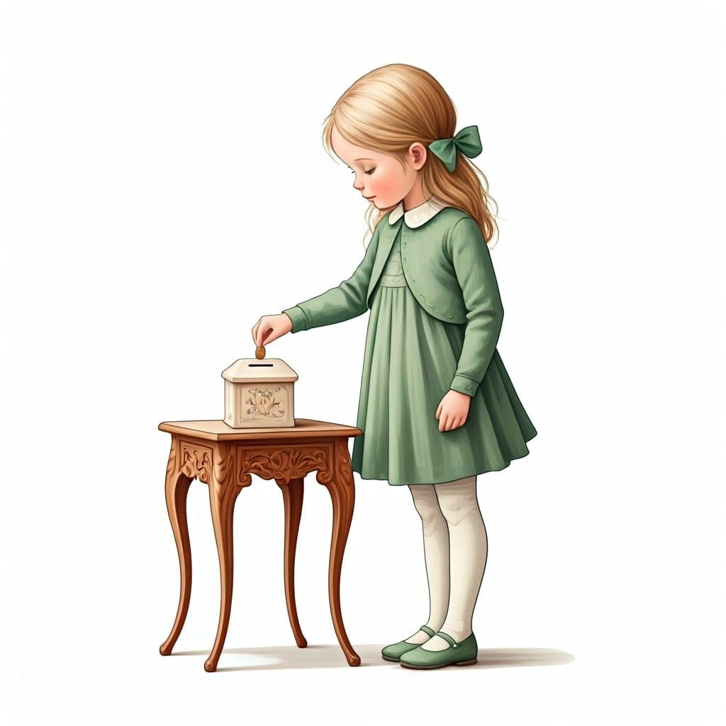 Girl's Kindness: A Digital Watercolor Charity Scene