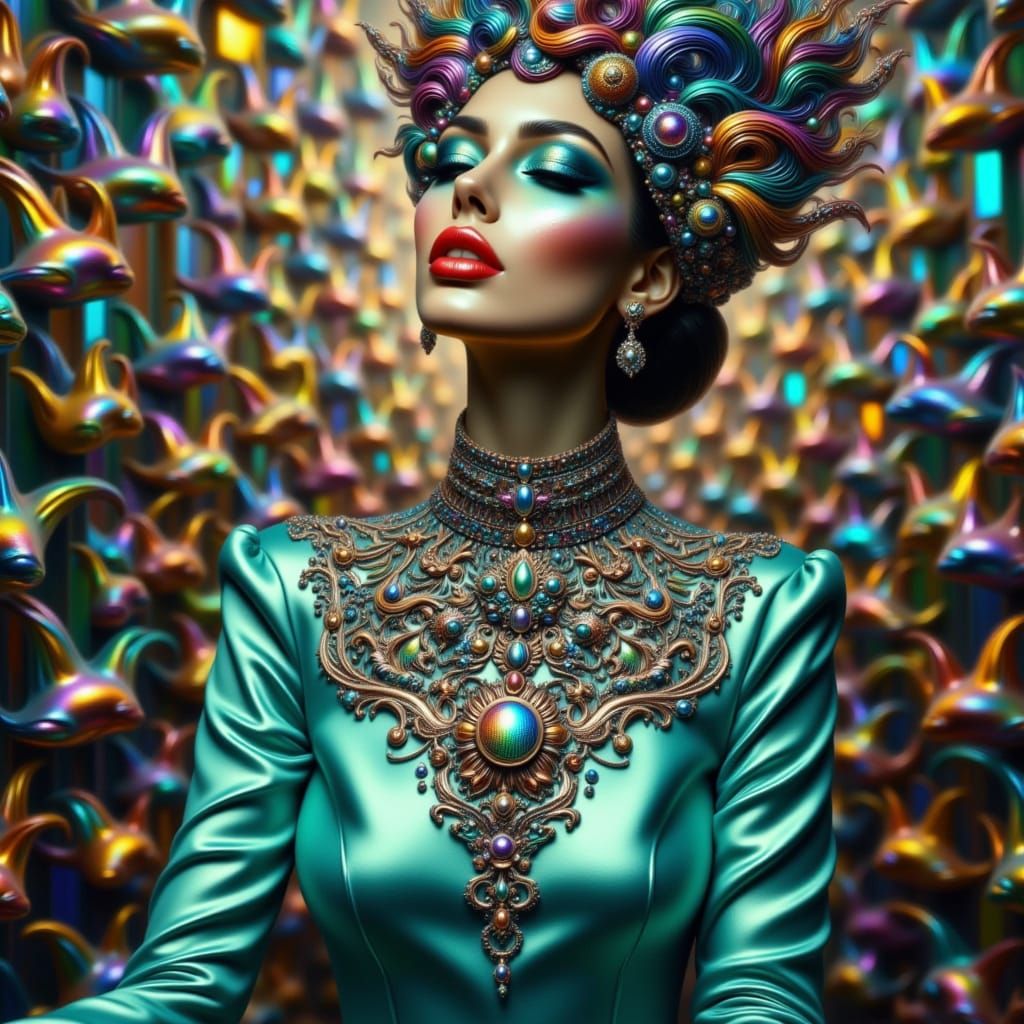 Surreal Portrait of a Woman in Vibrant Dreamlike Hues