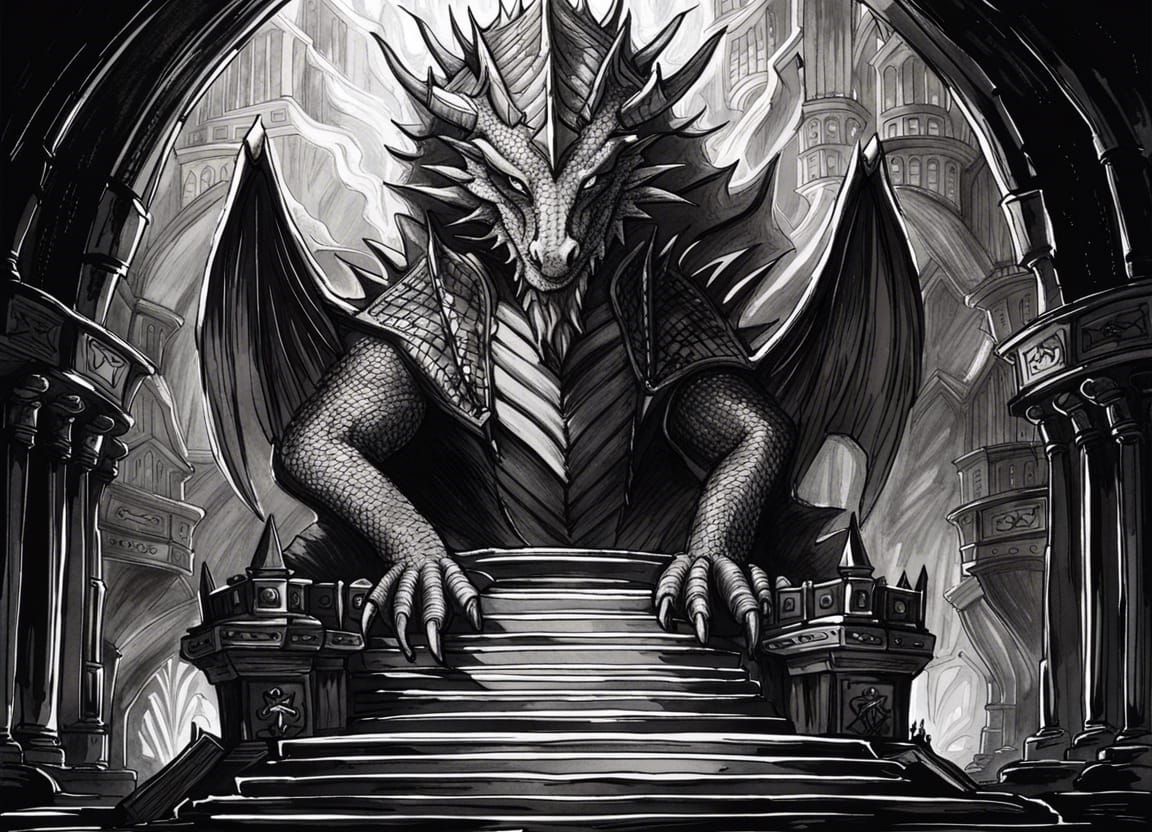 Dragon guarding a throne room.