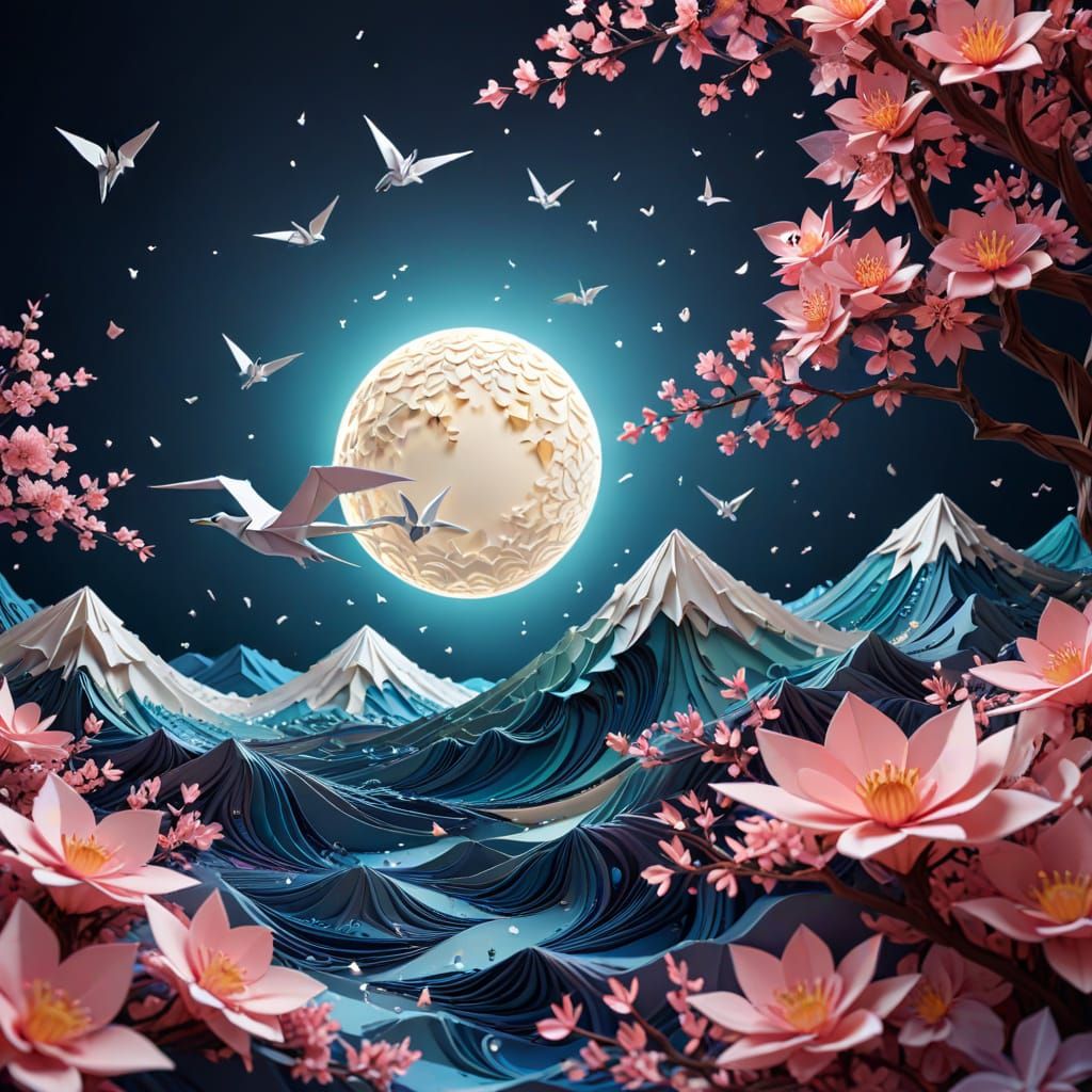 Ethereal Cherry Blossom Dreamscape in Vibrant, Glowing Color...