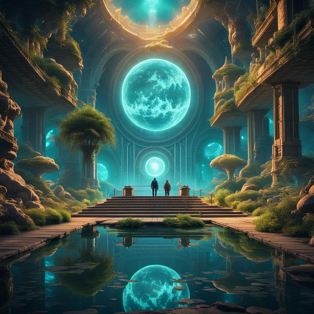 8k dystopie centre de la terre bio luminescent divinité myst...