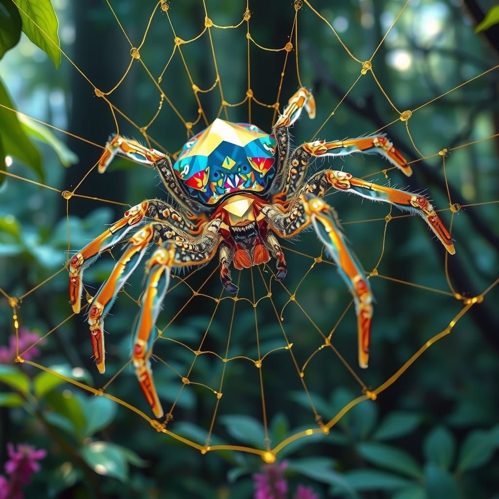 A crystalline tarantula crafts a beautiful golden web.   by @MeteorStorm2018