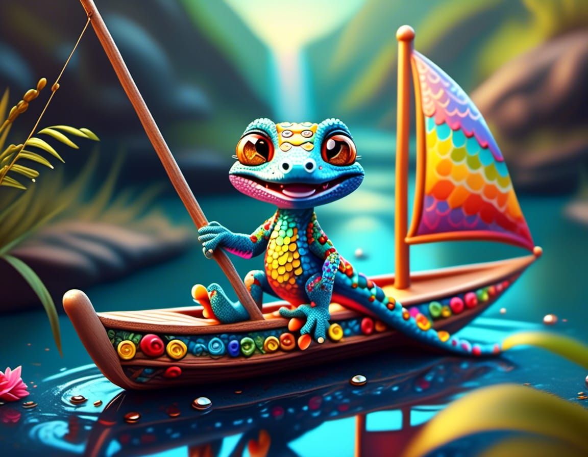 nothing to see here, just a gecko sailing and fishing ...