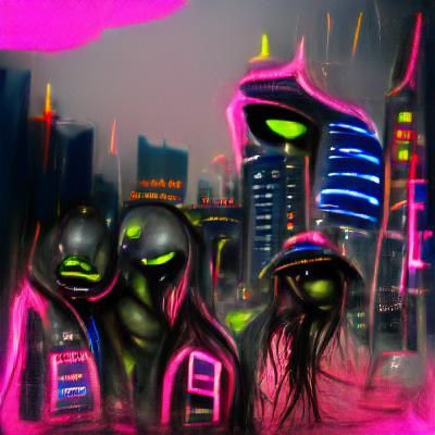 dark neon alien city; The Squalid Warriors