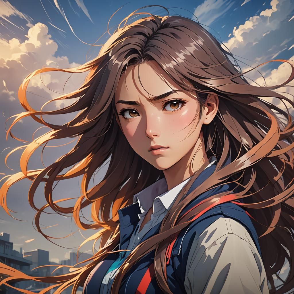 Anime Girl Against the Wind in Studio Trigger Style