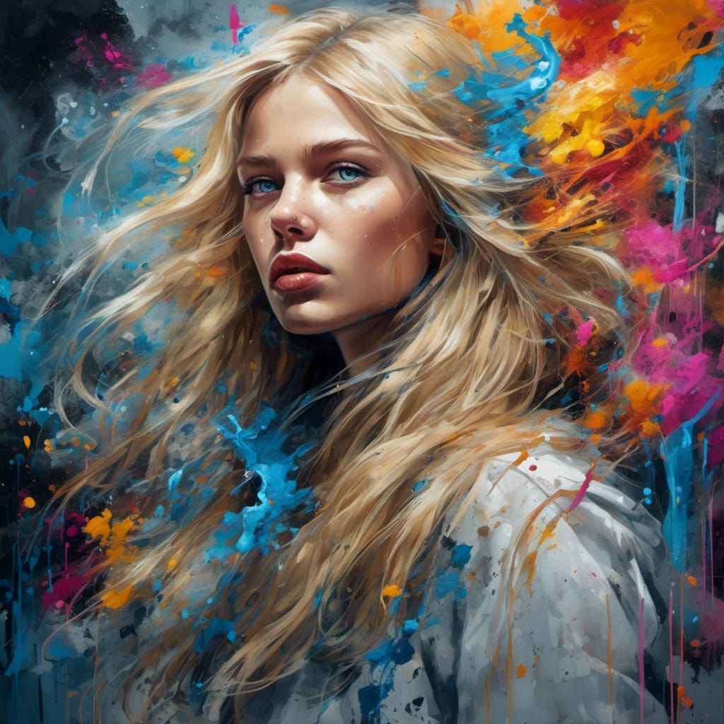 Blonde Queen Smoking with Horse in Graffiti Art