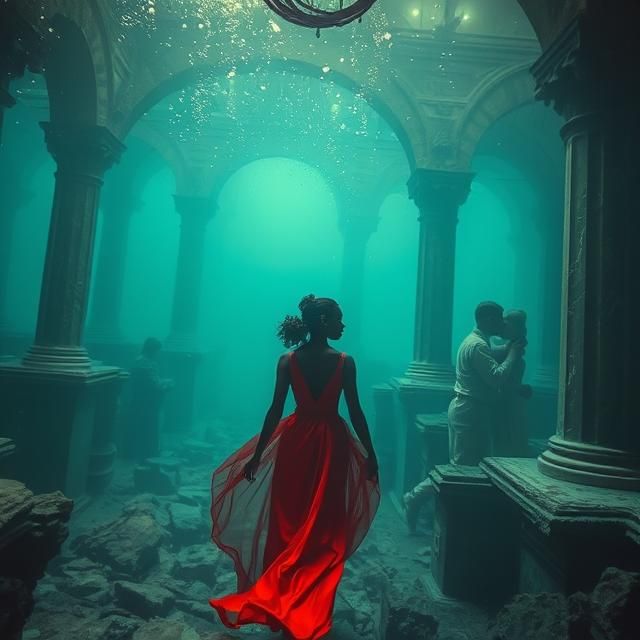 A BLACK FEMALE LADY IN RED WALKING IN AN UNDERWATER VINTAGE ...