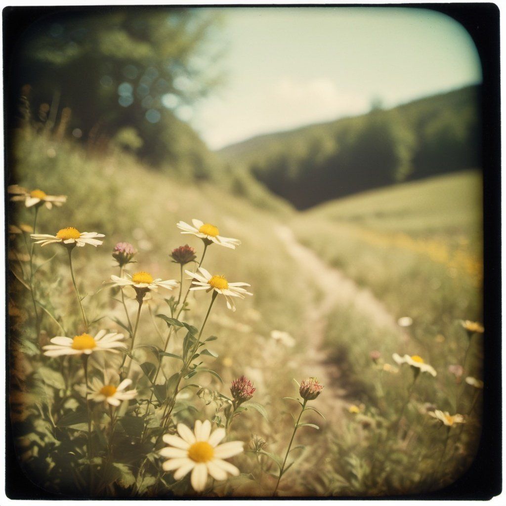 Holga-inspired TTV view of a vibrant floral nature scene, Lo...