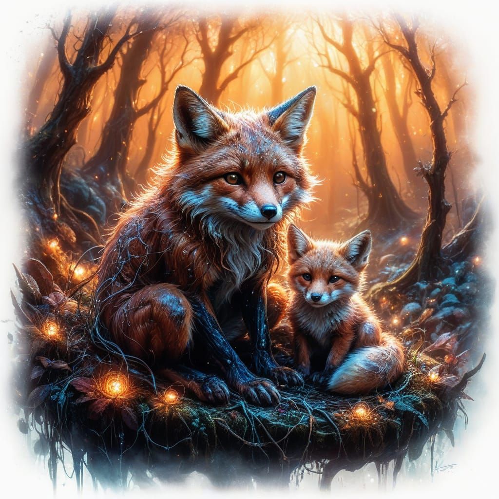 Foxes in Spiderweb Cradle 👶✨