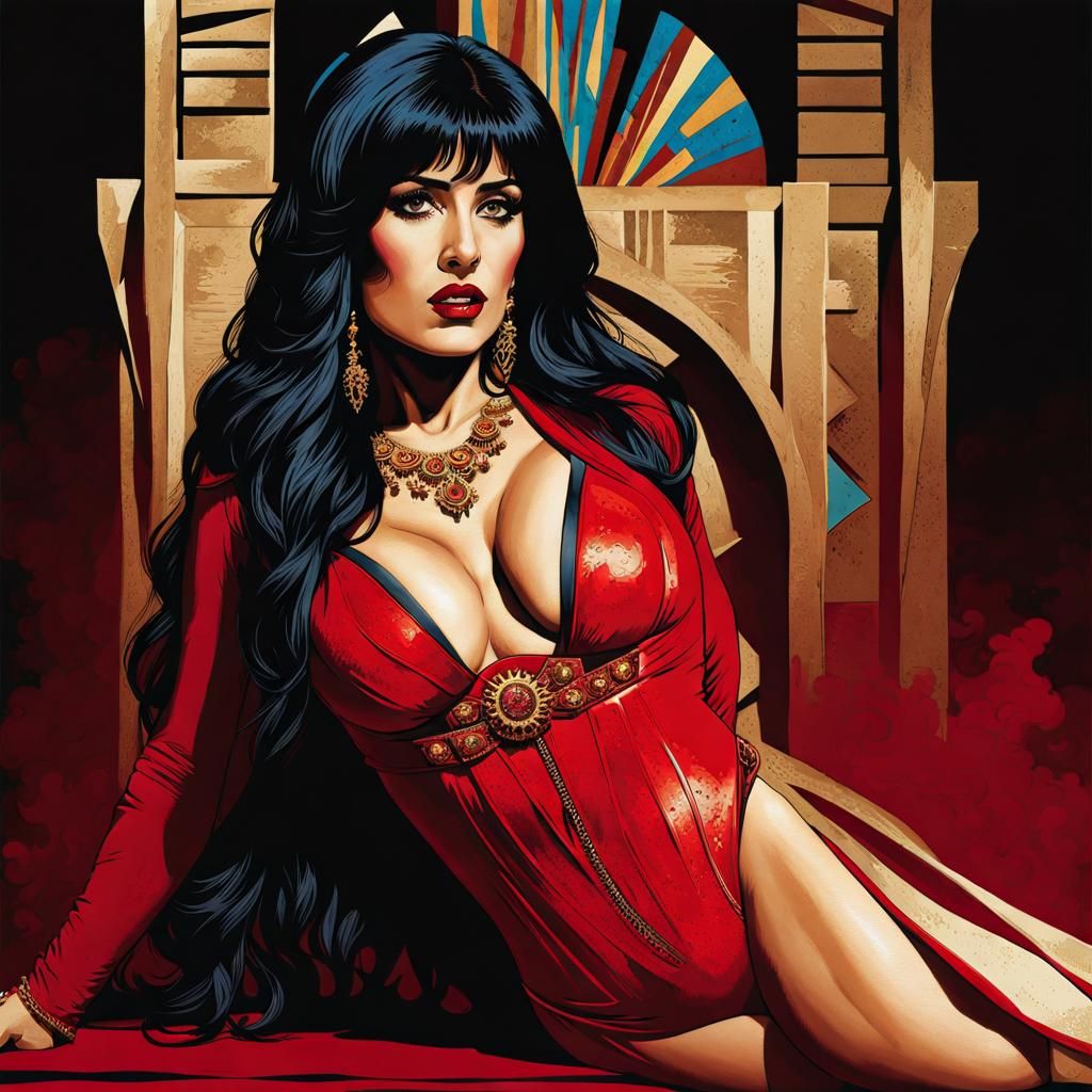 Salma Hayek as Vampirella, in a red sling bikini