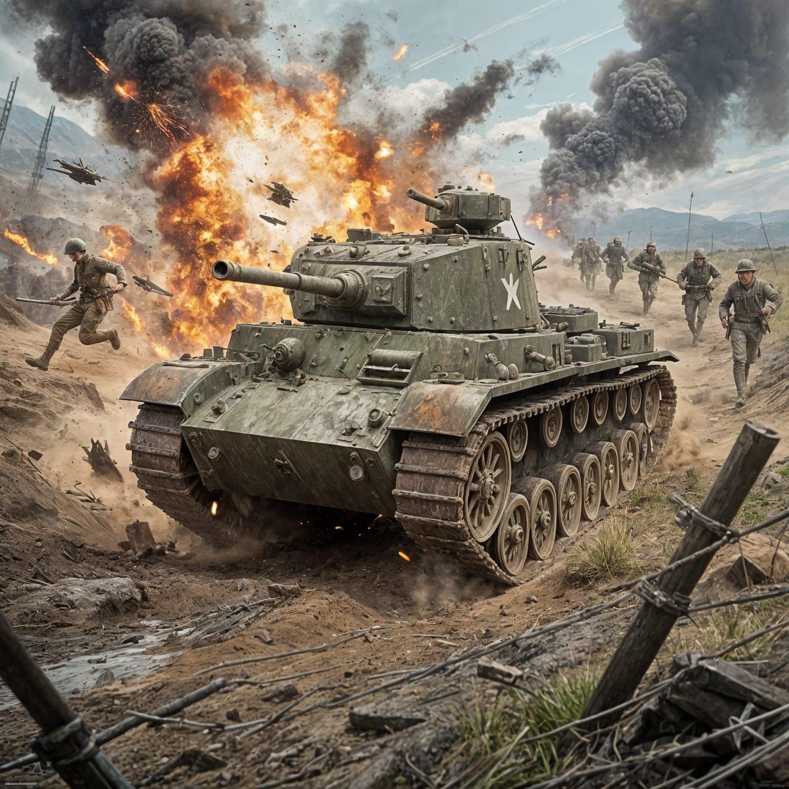 World War I Tank Battlefield Scene Illustration
