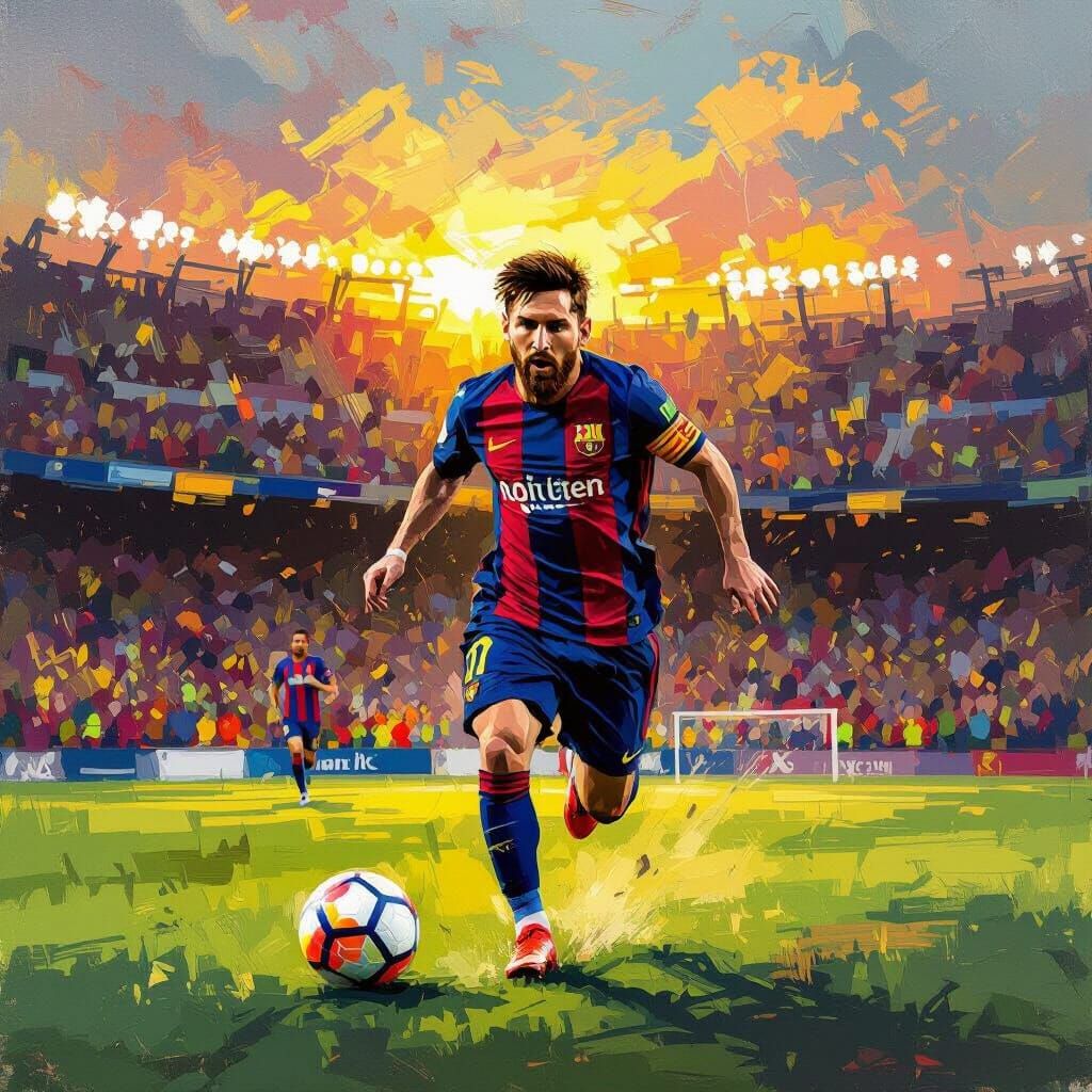 Lionel Messi in Dynamic Impressionistic Oil Painting Style