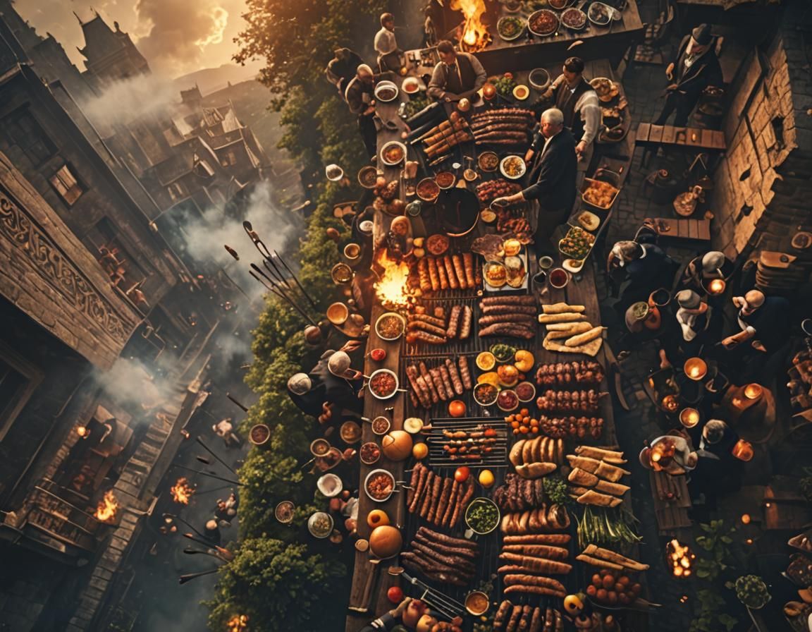 Rich men doing barbecue
